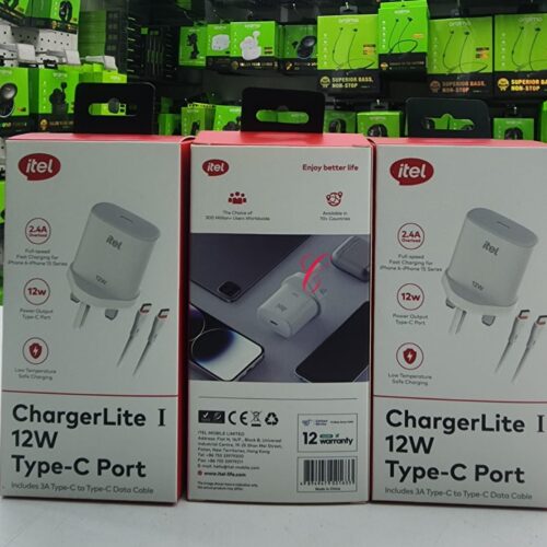 Itel ICW-122UC 12W Type C Charger Lite 1 with 3A Type C to Type C Data Cable