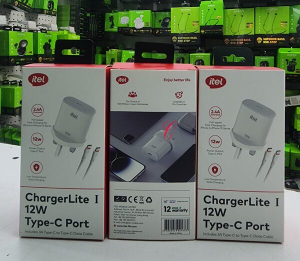 Itel ICW-122UC 12W Type C Charger Lite 1 with 3A Type C to Type C Data Cable