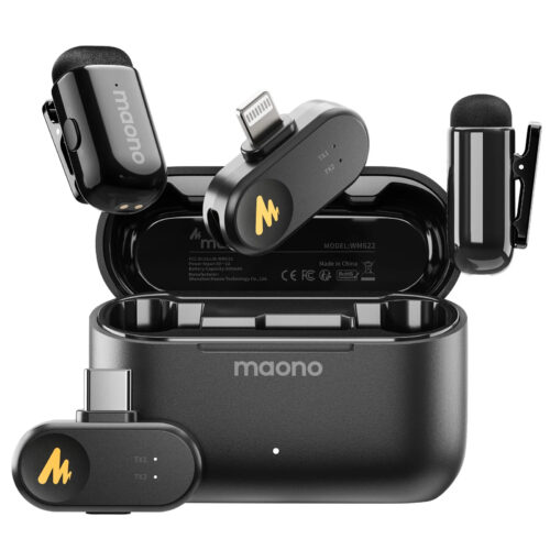 Maono T1Mini Wireless Lapel Microphone AI Noise Cancelling App Control Auto Clipping Recording Streaming Mic for Content Creator